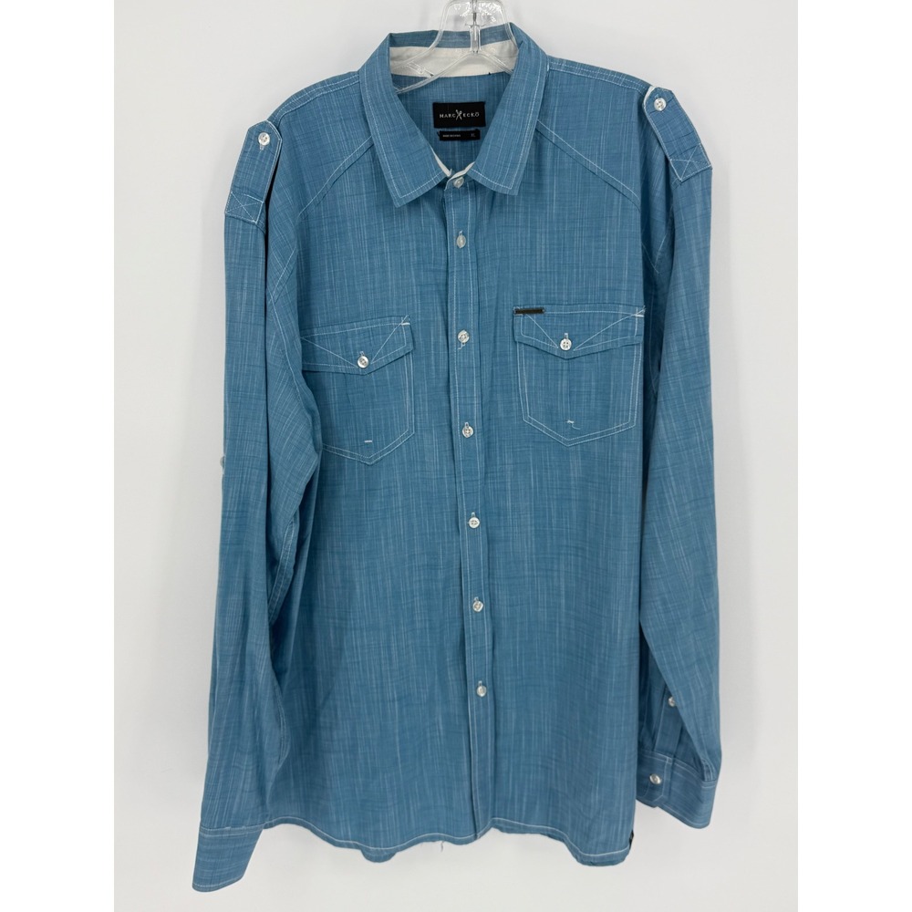 Marc Ecko‎ Long Sleeve Button Up Shirt Blue Chambray Casual Men's XL